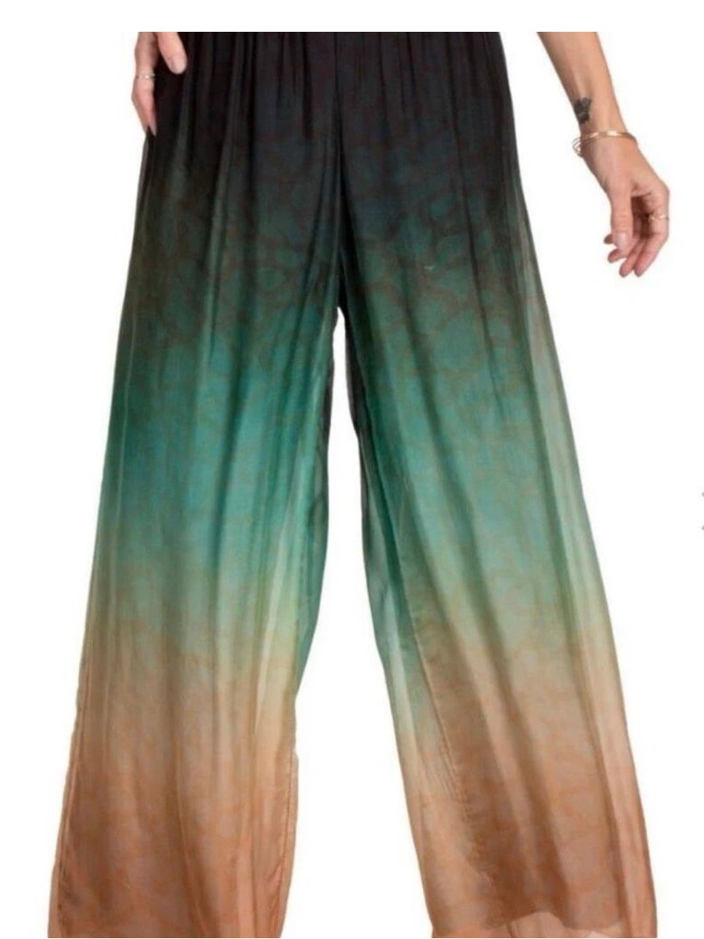Giusy Made in Italy Silk Blend Ombré Wide Leg Pants S Green Beige NWT Palazzo